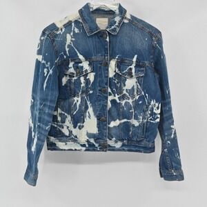 AMERICAN EAGLE Womens Jean Jacket Size S Bleach Splatter Denim Western Boho‎ Y2k